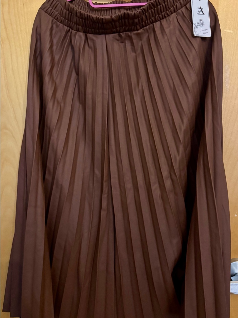 NWT Chocolate Brown Pleated Midi Skirt XL/XXL Elastic High Waist A-Line